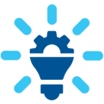 A graphic of a half gear lightbulb with rays representing TETRA’s innovation.