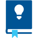 A graphic of a blue book with a lightbulb image, and bookmark representing TETRA publications.