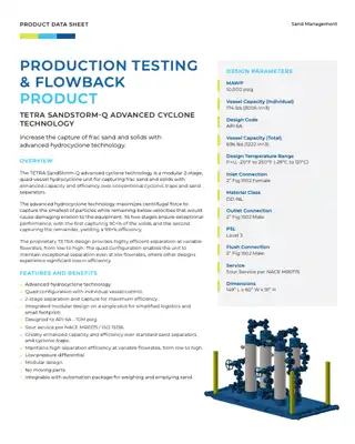 Product data sheet for TETRA SandStorm-Q advanced cyclone technology.