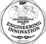 Harte Energy Special Meritorius för teknisk innovation, svartvit cirkulär ikon med text.