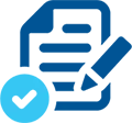 A graphic of a blue sheet of paper, pencil, and checkmark in a circle representing TETRA’s terms & conditions.