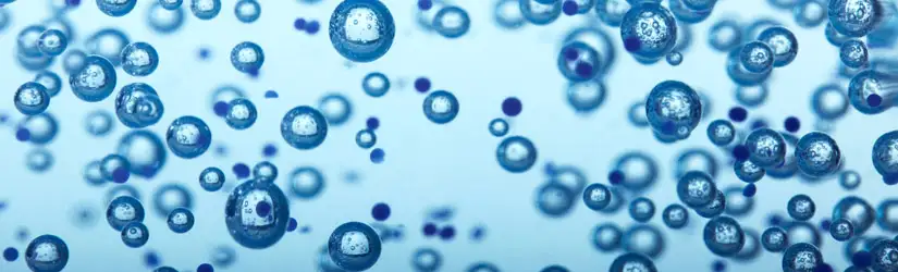 A view of various size spherical blue shaped molecules.